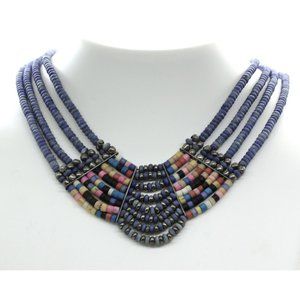900 SILVER genuine BLUE CORAL 4 strand vintage collar/bib necklace 20"